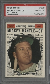 1961 Topps #578 Mickey Mantle AS - PSA NM-MT 8